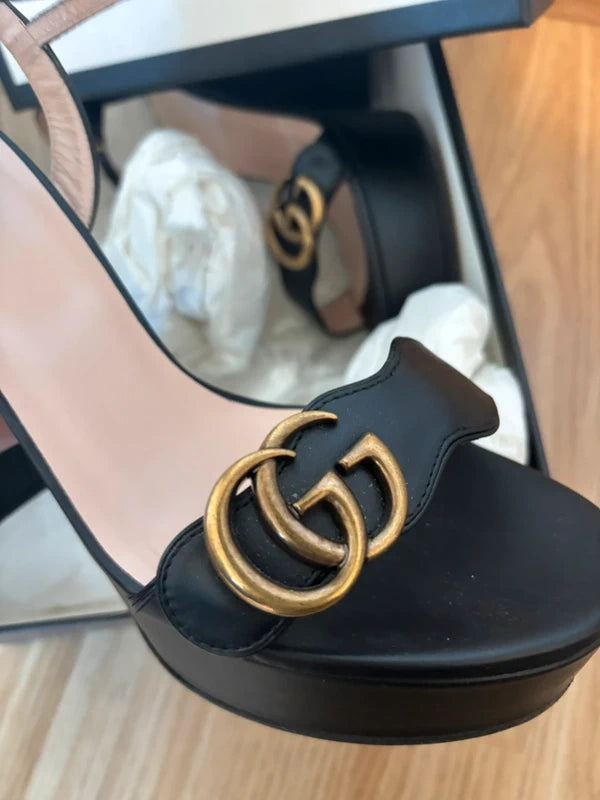 Sandales Gucci GG Marmont plateforme cuir noir – 38,5-5