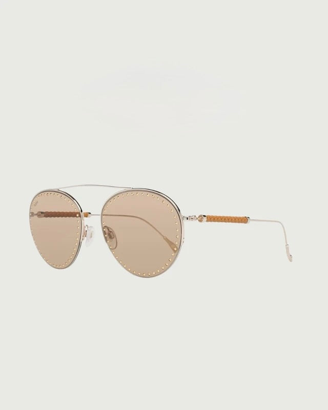 Lunettes de soleil Tod's forme goutte métal galvanisé branches cuir tressé