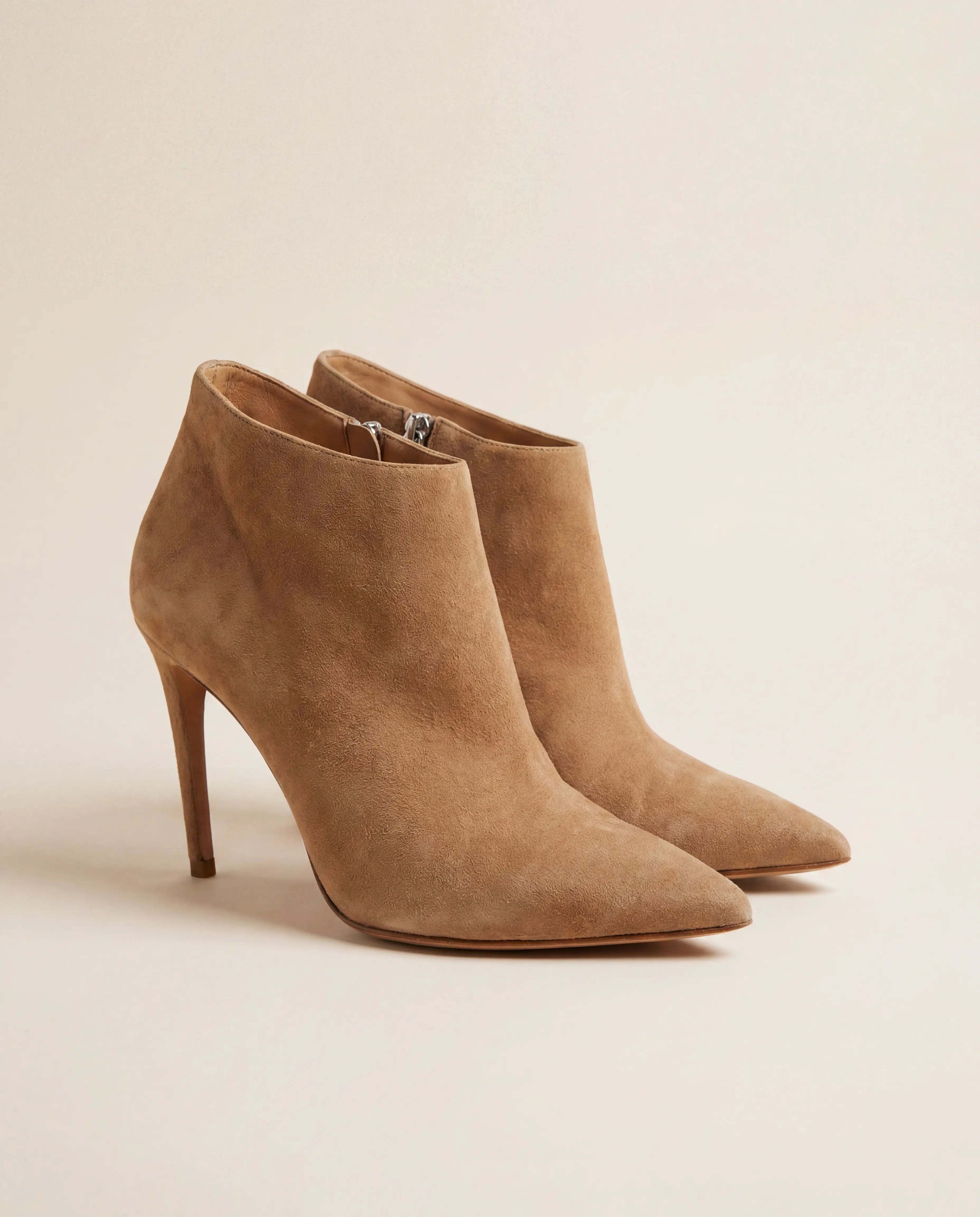 Bottines Ralph Lauren daim taupe bout pointu talon aiguille – T.41 Ralph Lauren