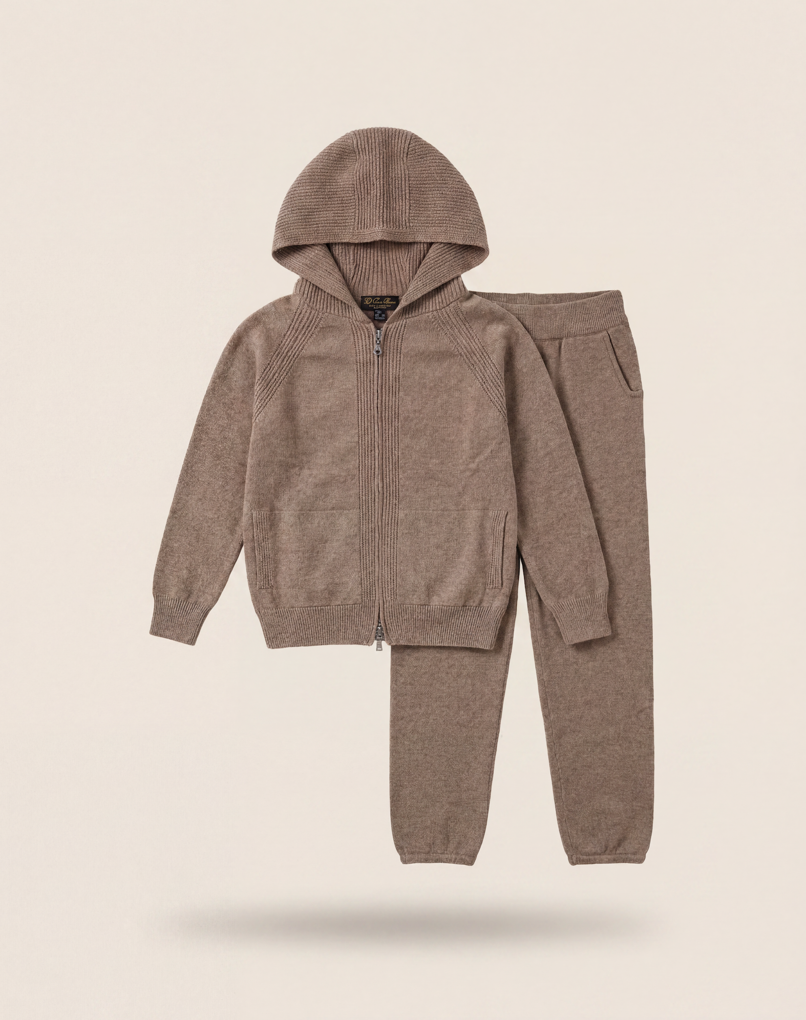 Ensemble Loro Piana enfant hoodie + jogger 100% cachemire taupe