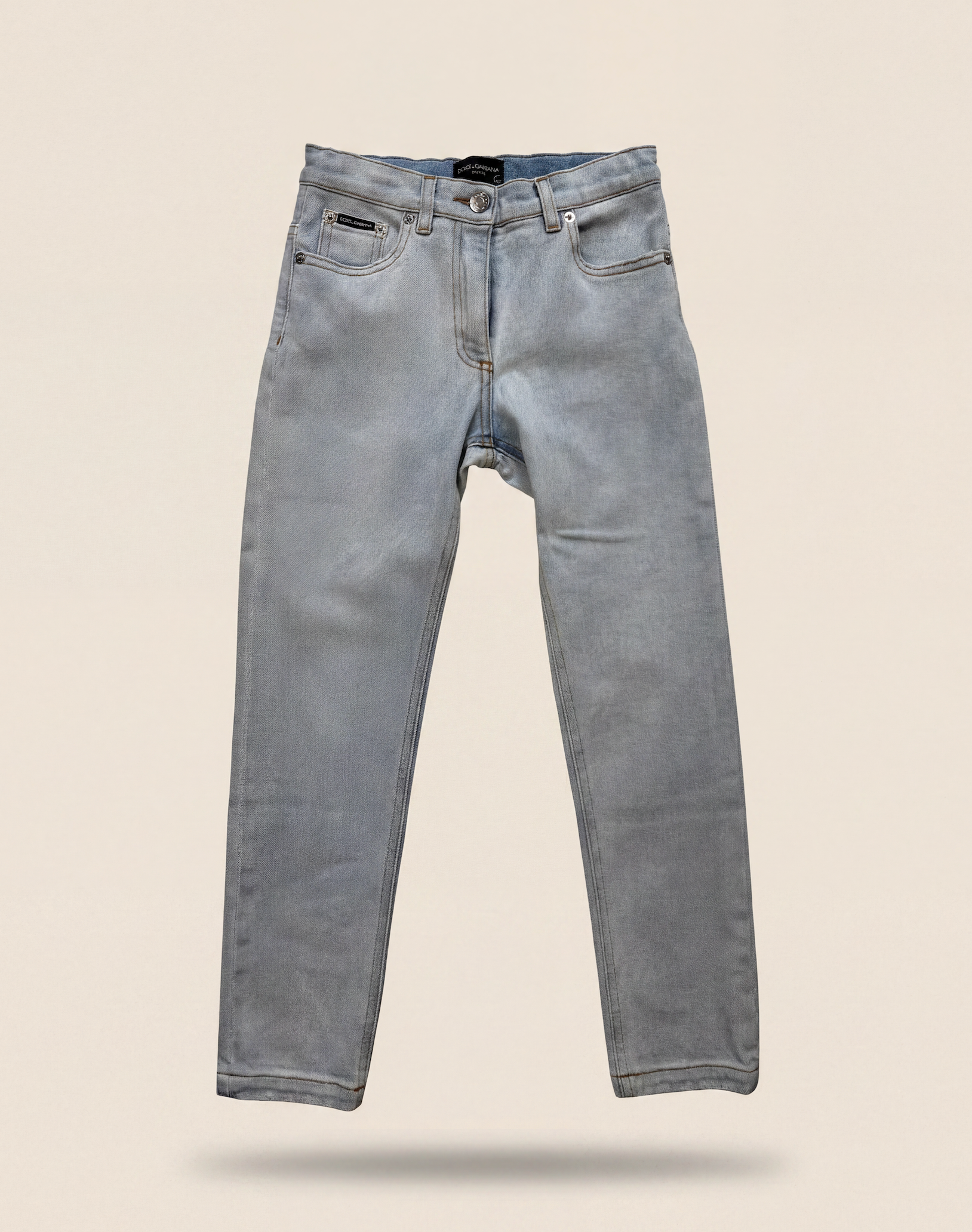 Jean Dolce & Gabbana enfant denim bleu clair délavé plaque logo – Taille 10 ans