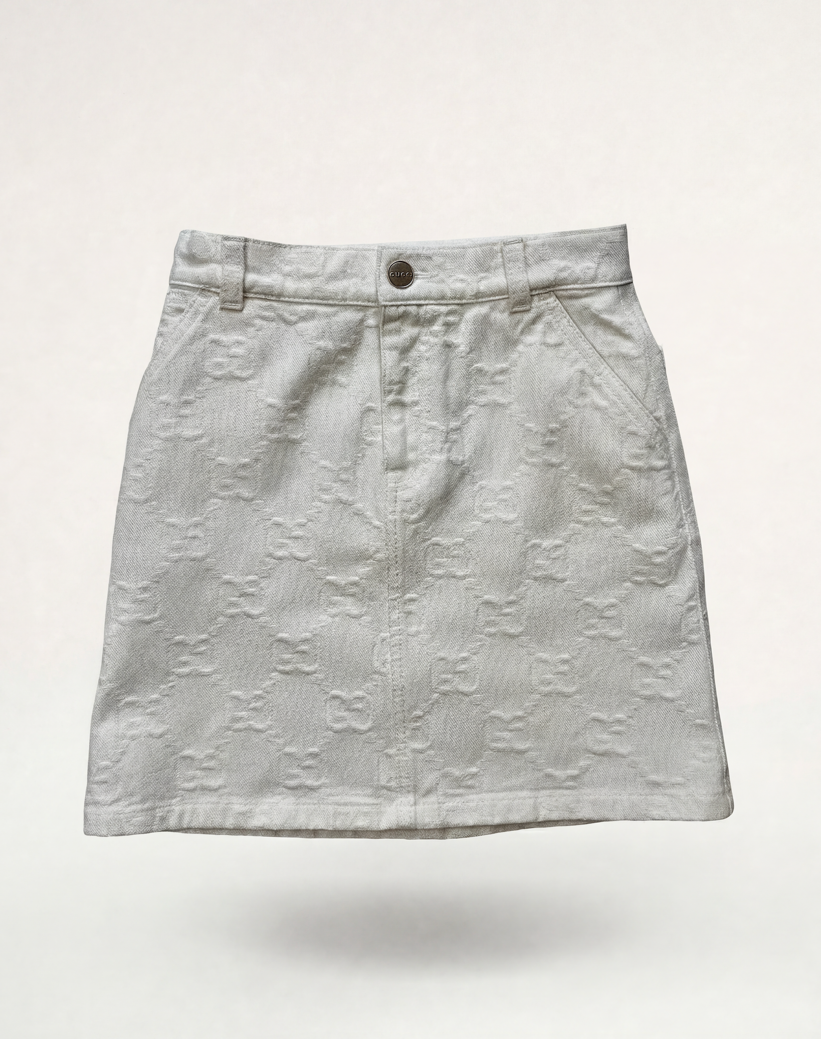 Jupe Gucci enfant denim blanc monogramme GG jacquard bande Web – Taille 10 ans-1