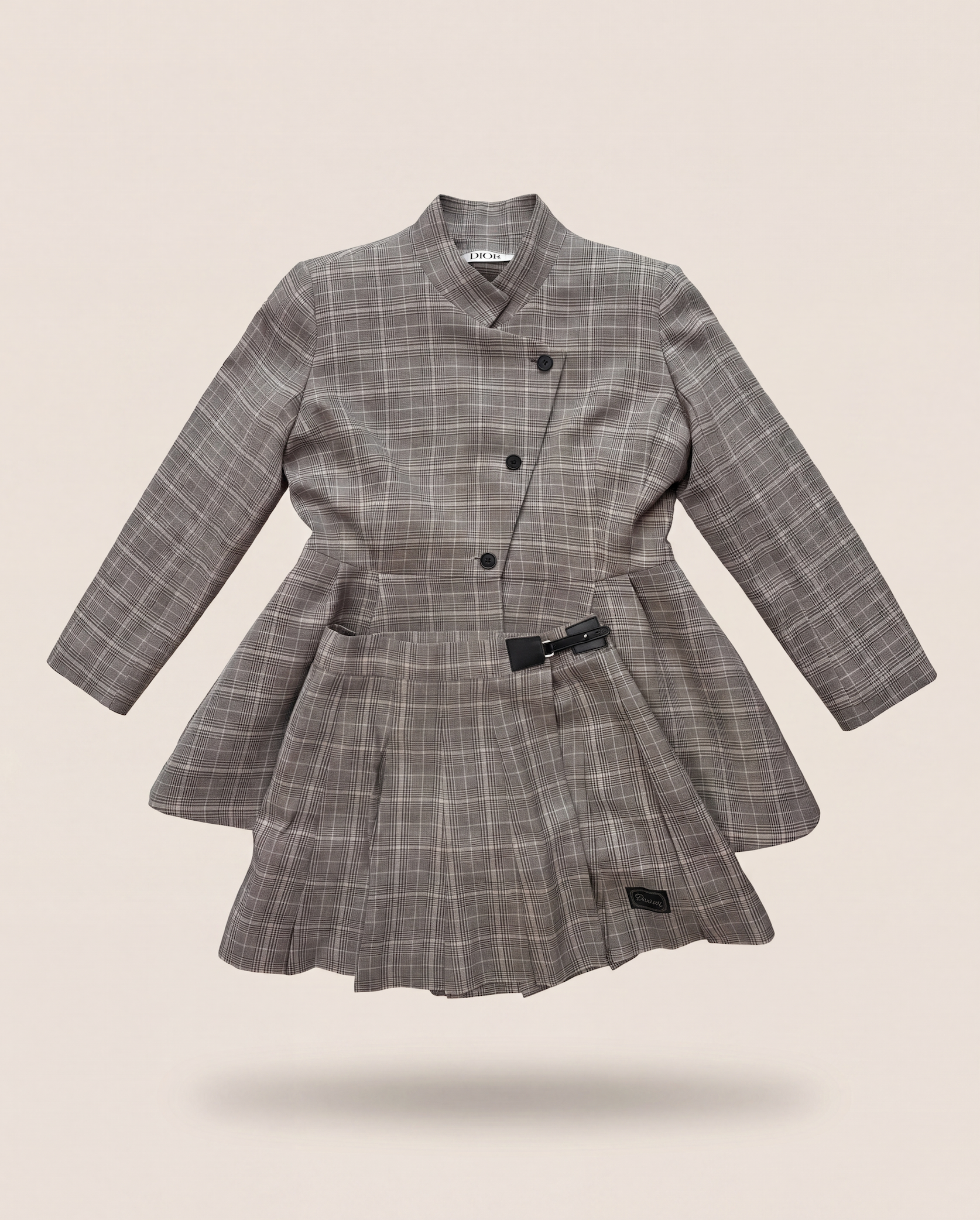 Ensemble Dior enfant veste + jupe plissée Prince de Galles gris – Taille 10 ans-1
