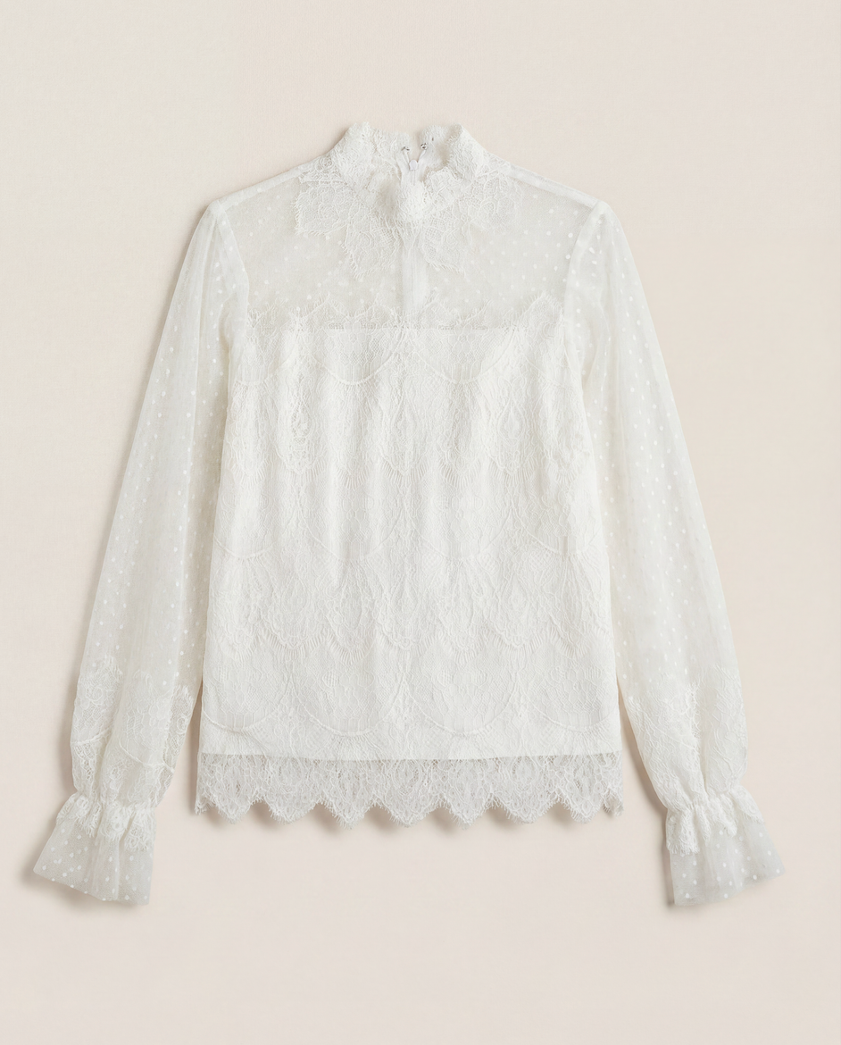 Haut Isabell Kristensen Monaco dentelle & tulle plumetis blanc – T.38/40
