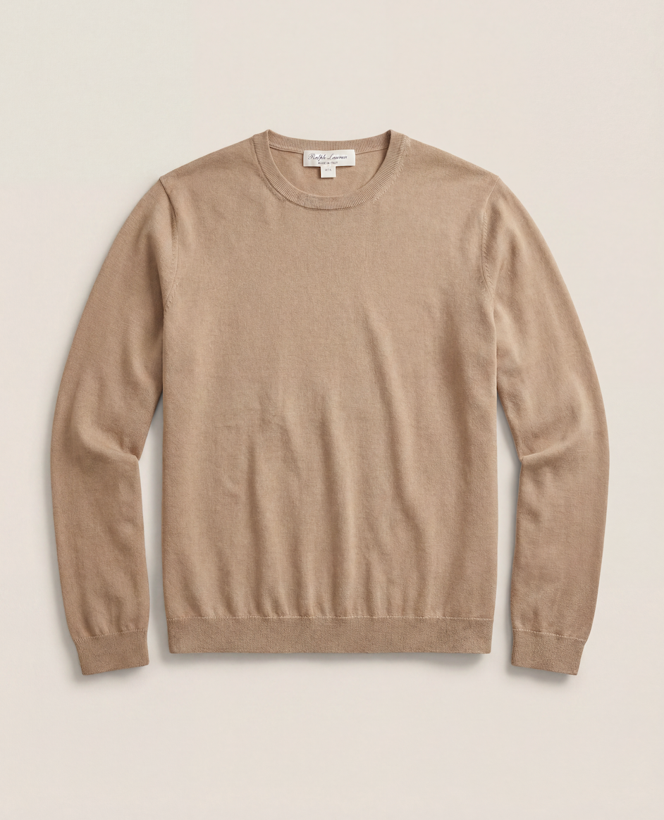 Pull Ralph Lauren Collection maille fine soyeuse camel col rond – T.XL-1