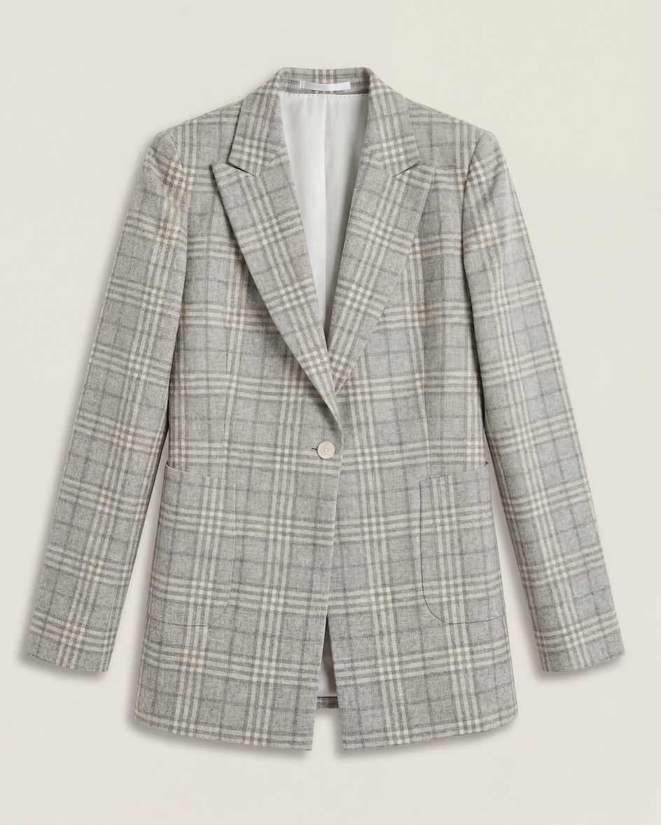 Blazer Crisoni Monte-Carlo laine Angelico carreaux gris écru revers pointus – T.42