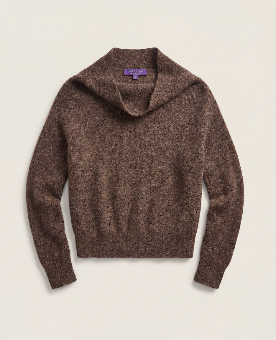 Pull Ralph Lauren Purple Label col châle oversize soie cachemire taupe chiné – T.XL-1