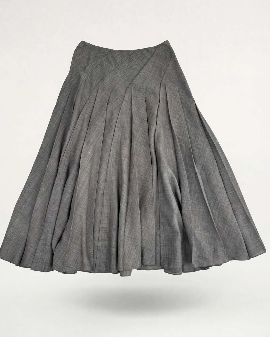 Jupe longue Ralph Lauren Purple Label laine gris chiné plis rayonnants évasée – T.L