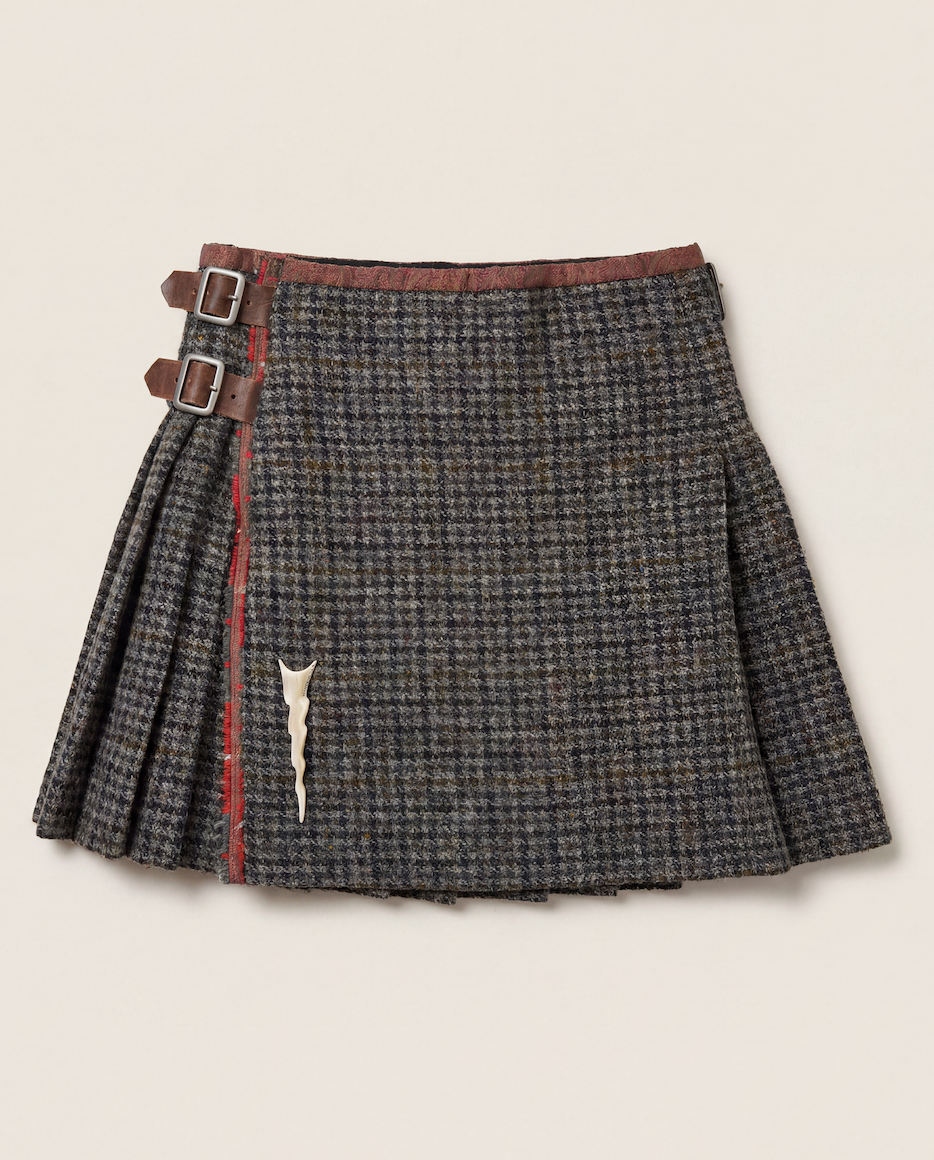Kilt Harris Tweed pied-de-poule gris kaki noir doublure paisley bordeaux certifié – T.L