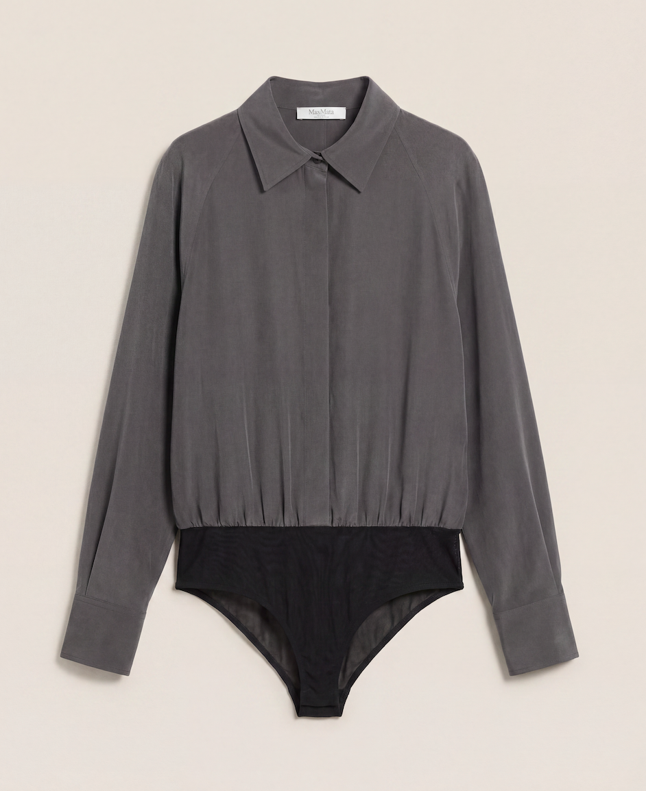 Body Max Mara en soie gris anthracite à manches chauve-souris – T.42
