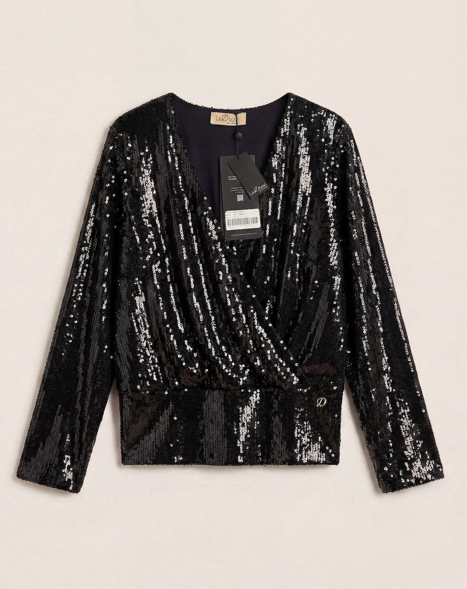 Haut LaDress by Simone Mara à sequins noirs cache-cœur – T.L-1