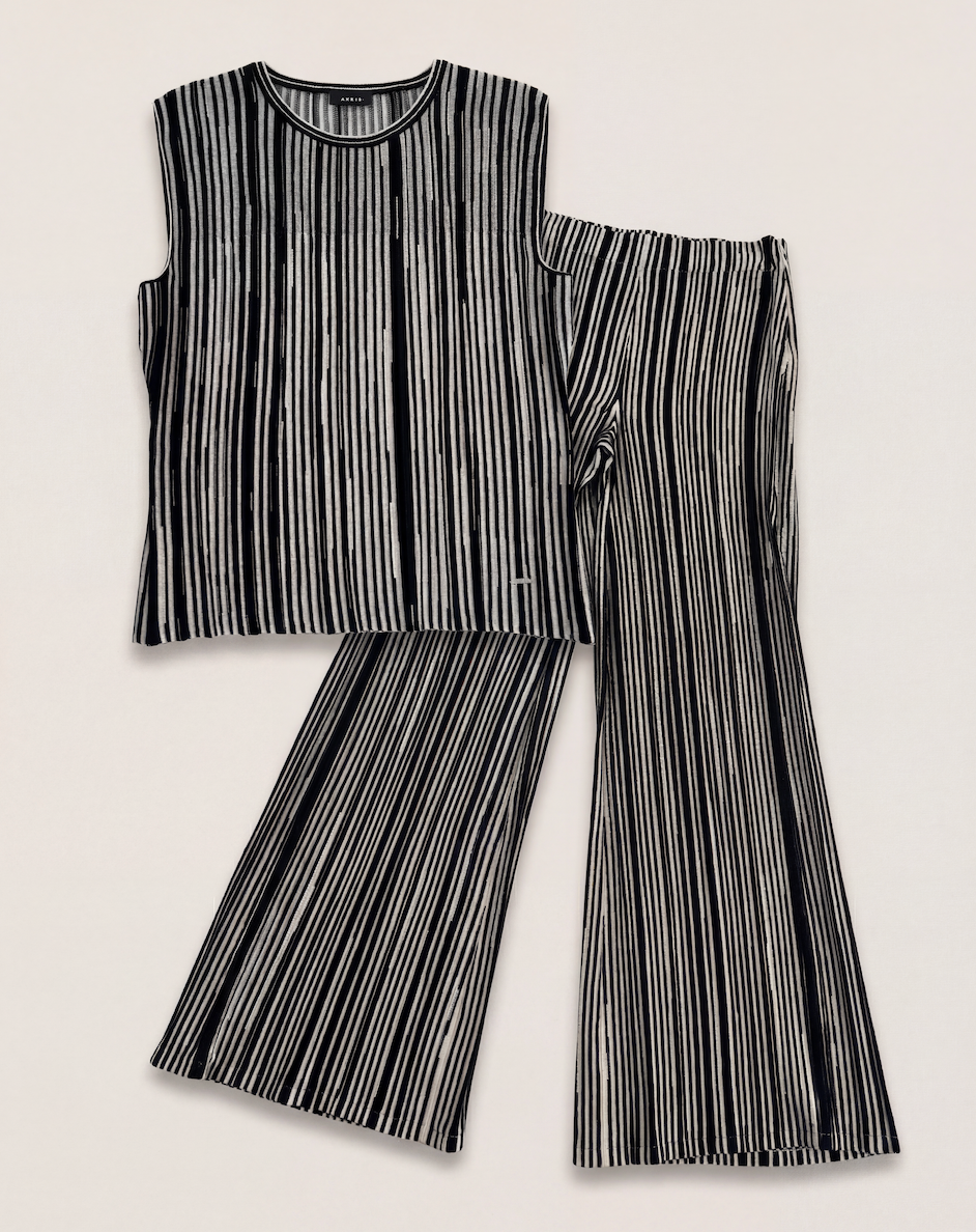 Ensemble Akris en coton rayé noir & écru – Haut T.40 / Bas T.38