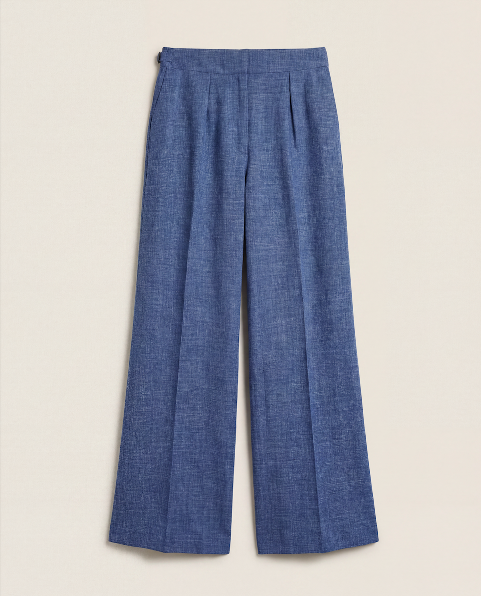 Pantalon Crisoni Monte-Carlo bleu chiné jambe large – T.38-1