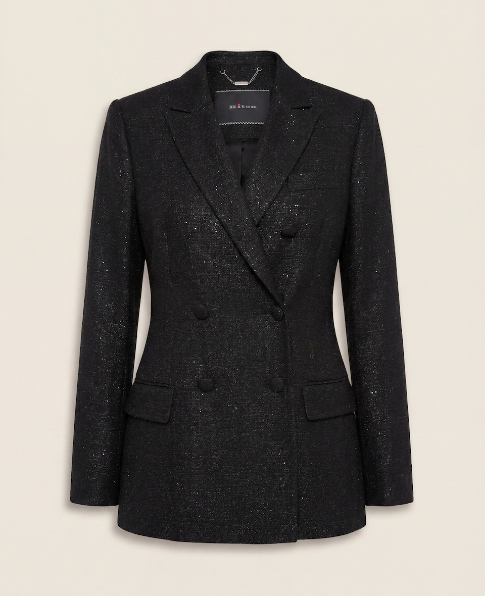 Blazer double boutonnage laine vierge pailletée noire – Kiton – Taille 40 (Copie)