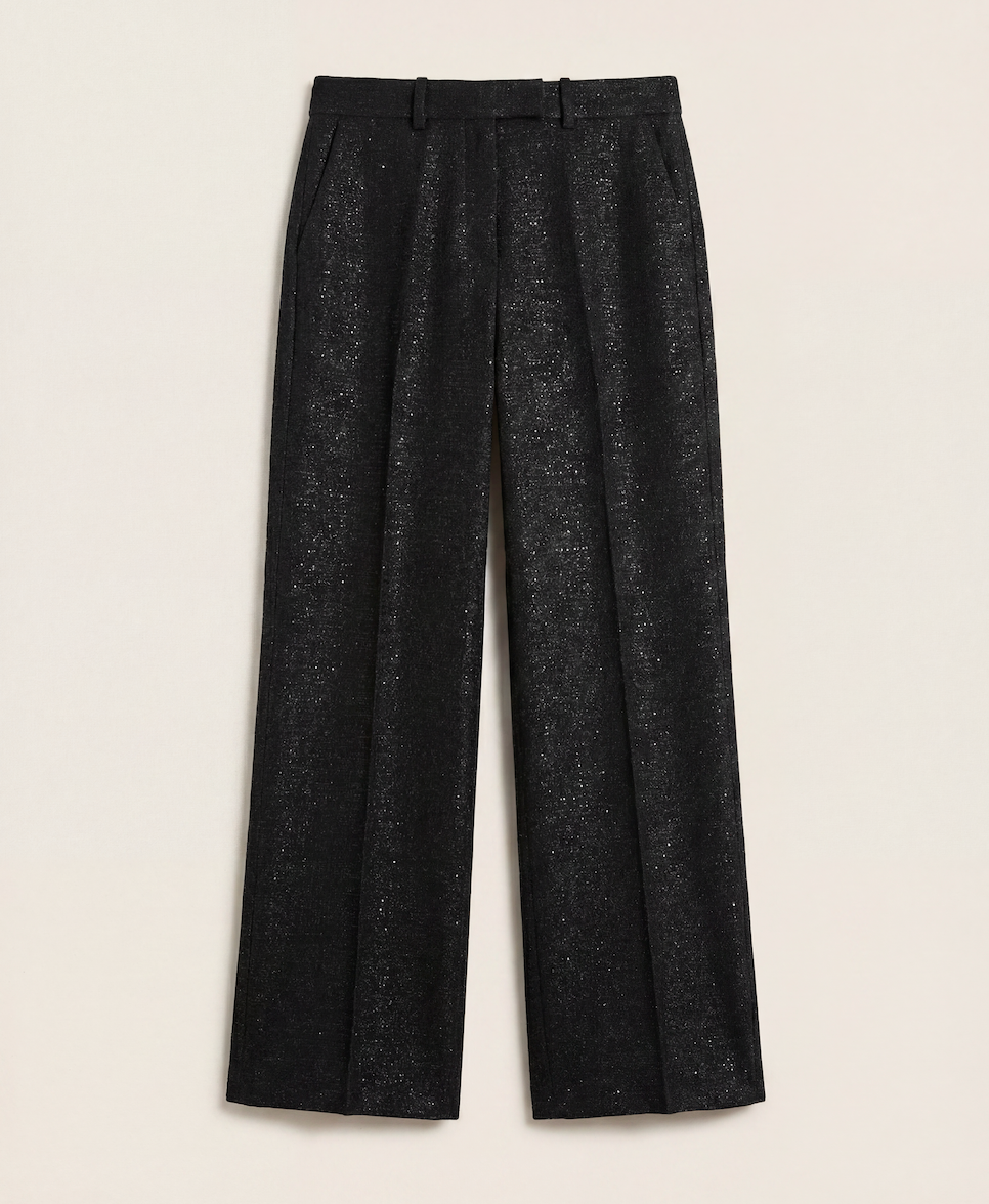 Pantalon large laine vierge pailletée noire taille haute – Kiton – Taille 40-1