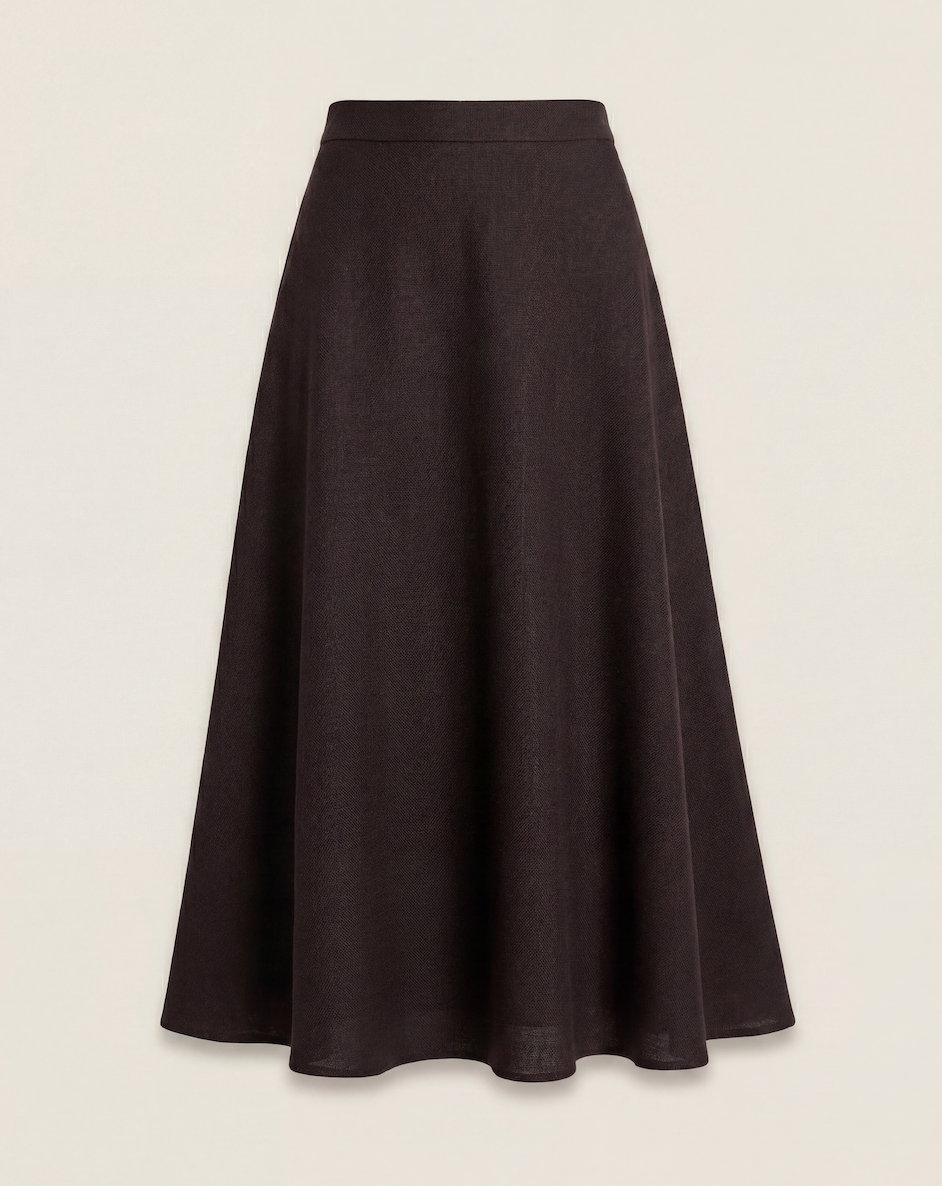 Jupe midi évasée tissage ouvert ajouré marron semi-transparent – Akris – Taille 40