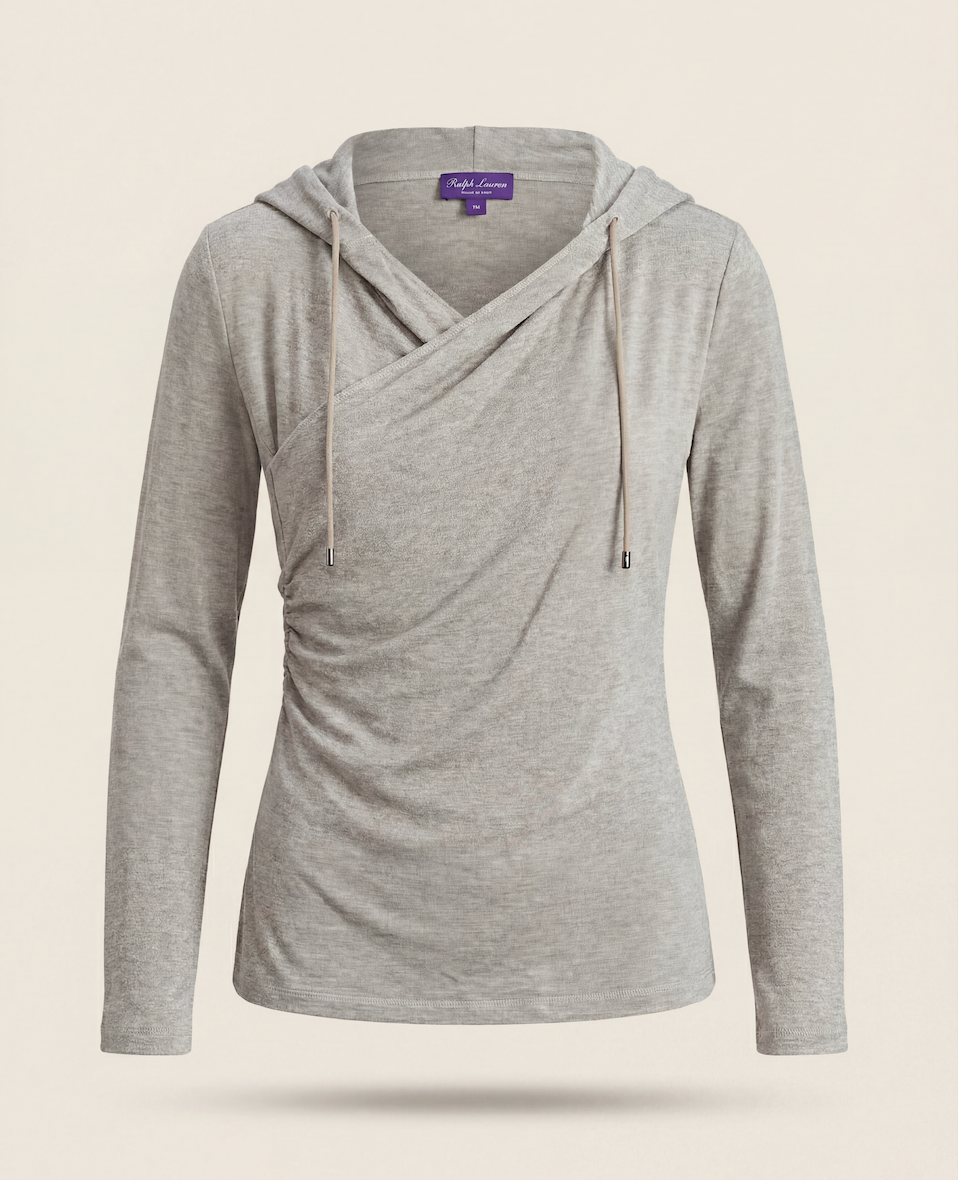 Top à capuche jersey gris chiné drapé croisé  – Ralph Lauren Purple Label – Taille L-1