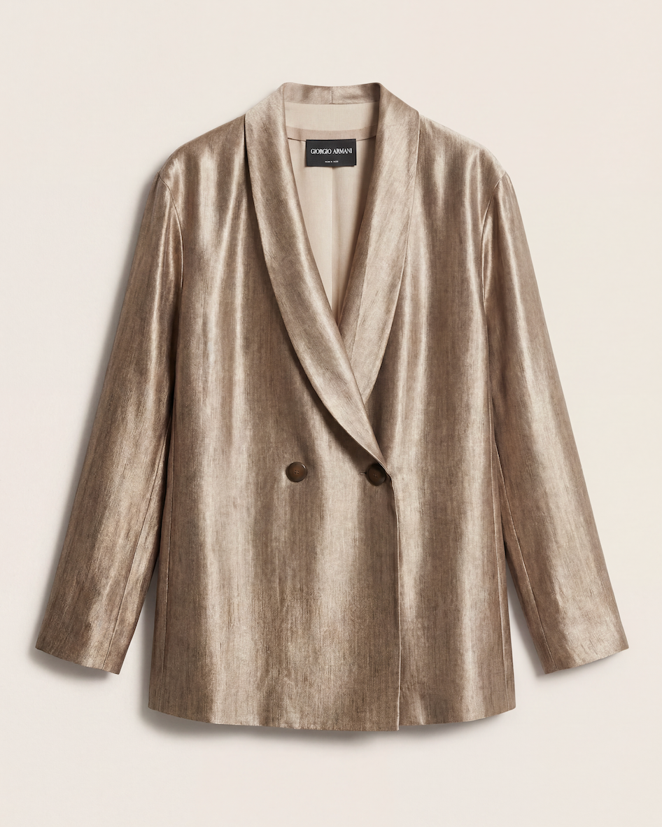 Blazer croisé soie tussah col châle coupe ample doré – Giorgio Armani – Taille 40-1