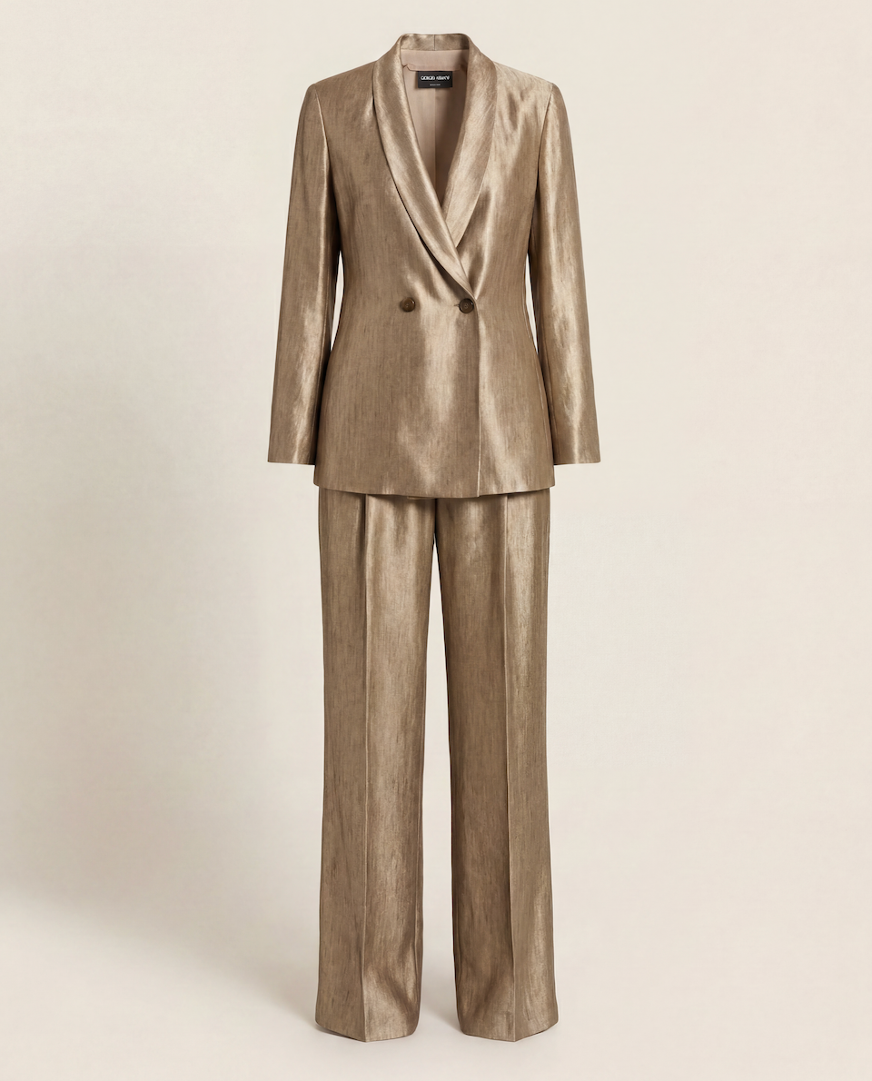 Ensemble deux pièces blazer croisé et pantalon à pince soie tussah – Giorgio Armani – Taille 40