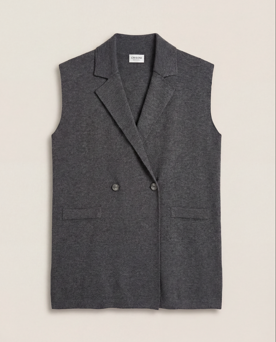 Gilet blazer double boutonnage en laine gris – Crisoni Monte-Carlo – Taille L