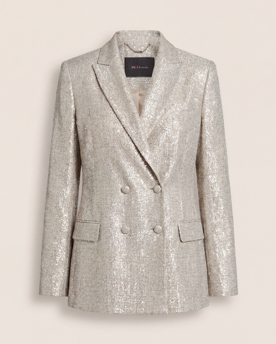 Blazer double boutonnage paillettes dorées tissées revers cranté – Kiton – Taille 42-1
