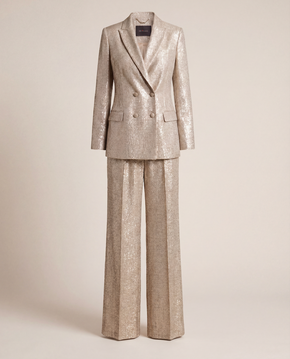 Ensemble deux pièces Kiton lamé doré blazer double boutonnage et pantalon droit – Taille 42-1