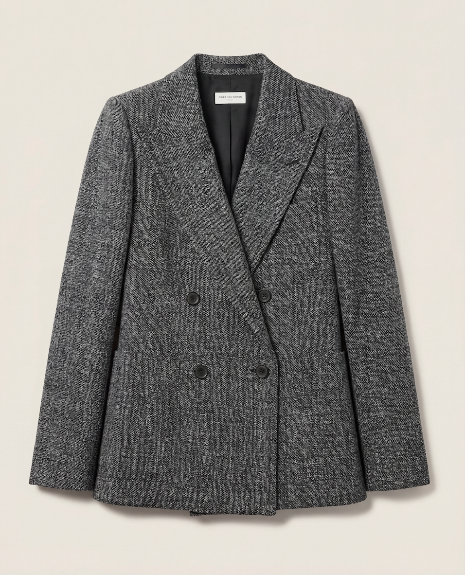 Blazer Dries Van Noten Beau tweed gris chiné – Taille 44