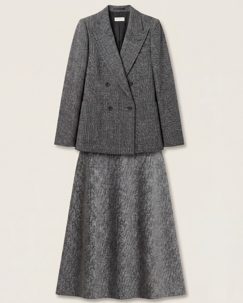 Ensemble Dries Van Noten tweed gris chiné – Blazer et jupe droite – Tailles 44/42-1
