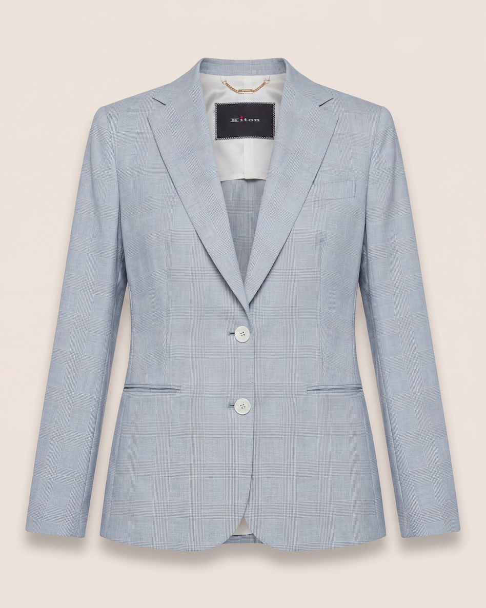 Blazer Kiton simple boutonnage Prince-de-Galles cachemire soie – Taille 42-1