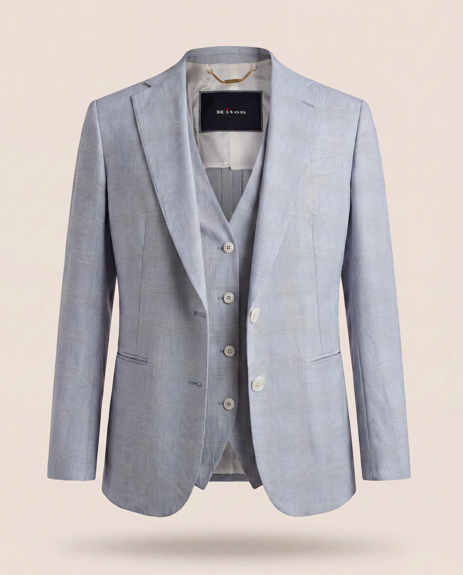 Ensemble Kiton Prince-de-Galles cachemire – Blazer et gilet – Taille 42-1