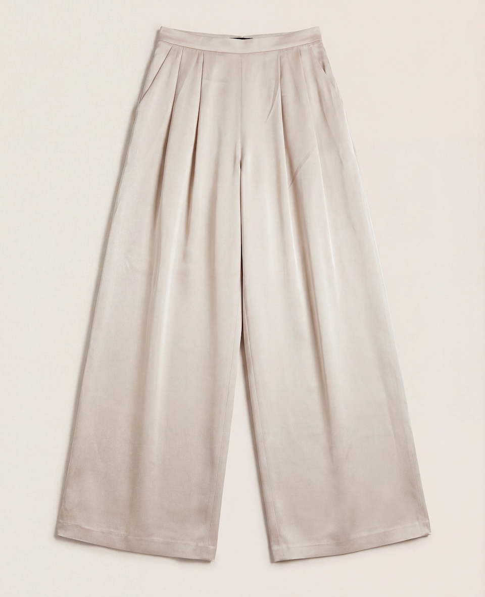 Pantalon Giorgio Armani en soie beige poudré coupe palazzo – T.40-1
