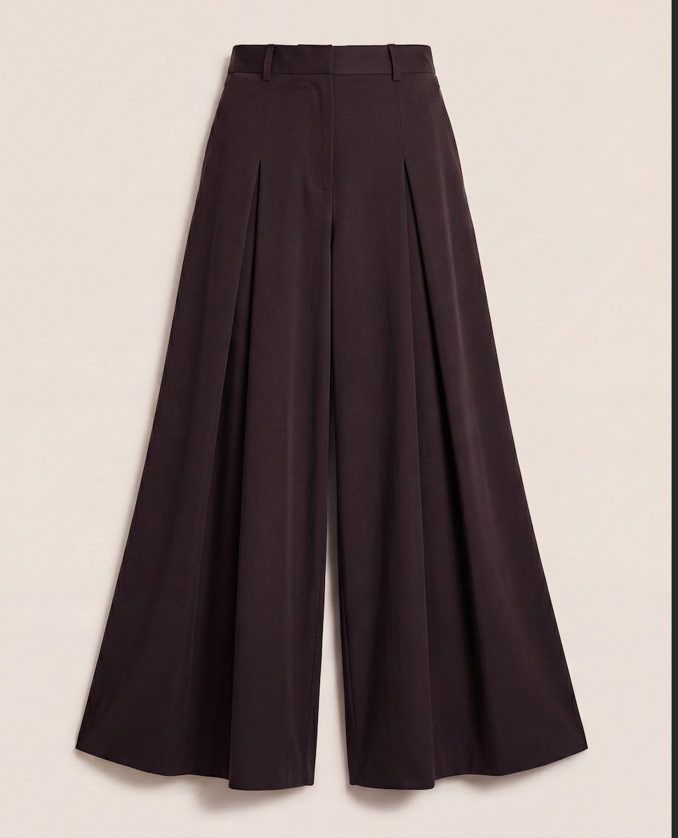 Pantalon Akris Cassie en laine marron coupe palazzo – T.38-1