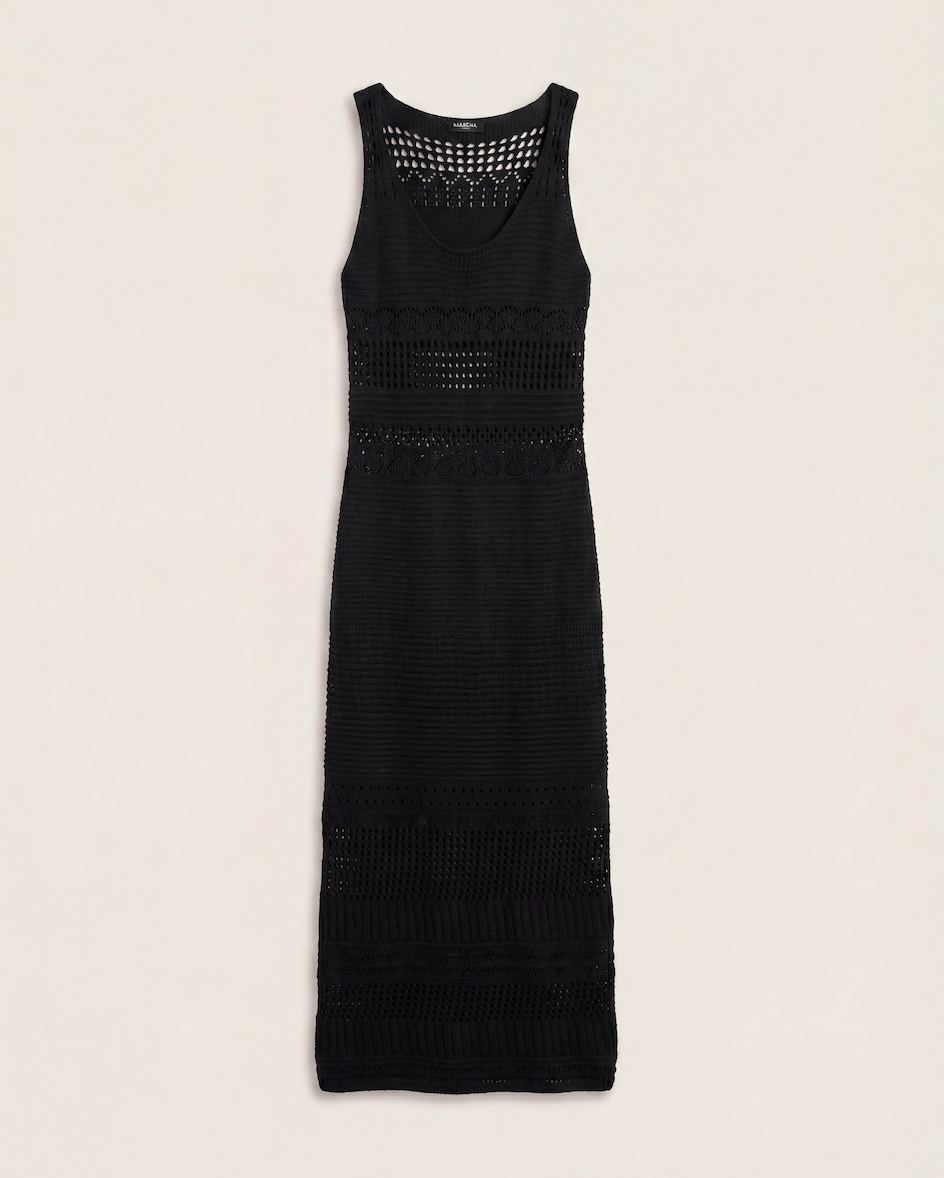 Robe longue Moeva en maille ajourée noire – Taille unique-1