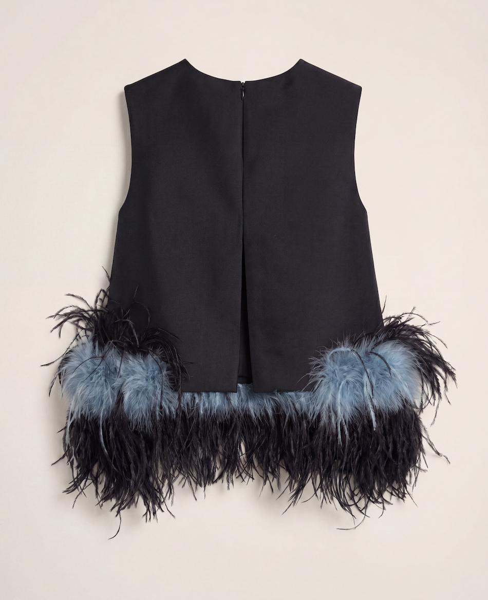 Top sans manches en laine et soie à plumes d'autruche – Prada – Taille 38-1