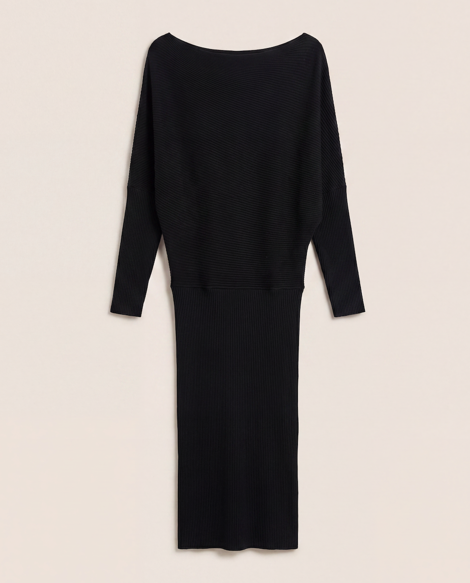 Robe en maille côtelée noire à manches chauve-souris – Reiss – Taille M