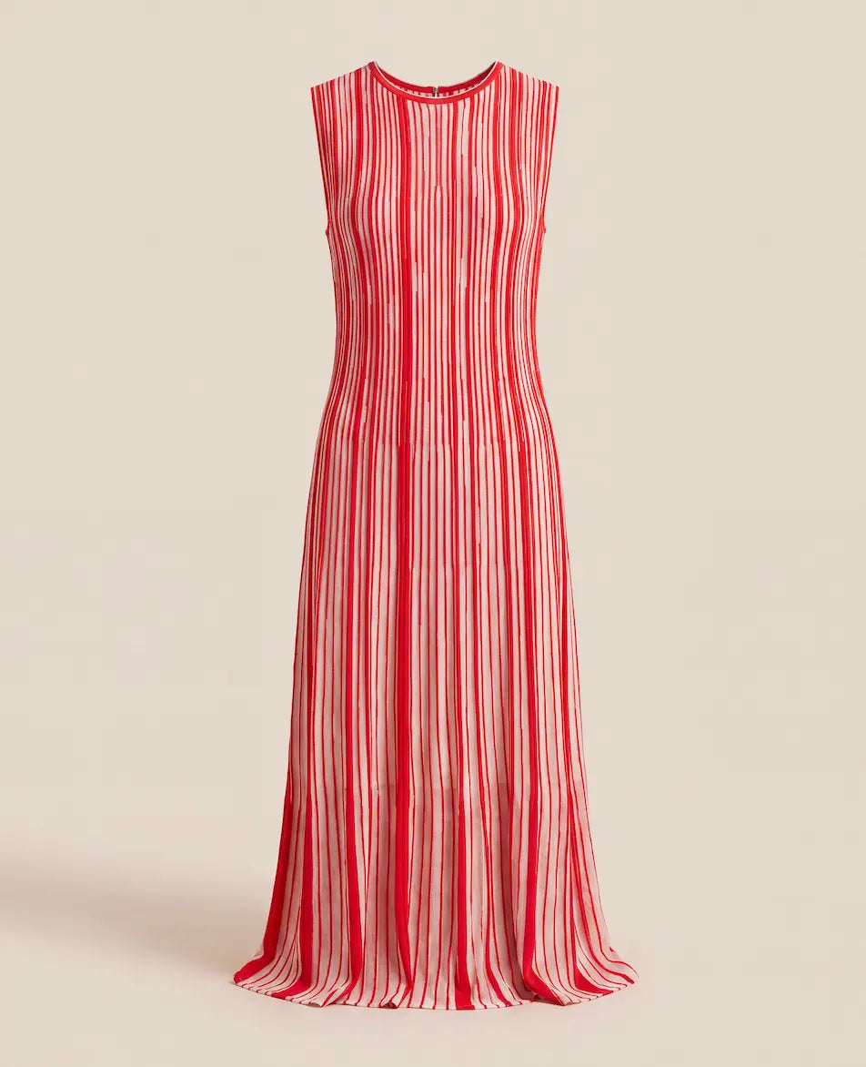 Robe Akris Asagao rayures orange et blanc – Taille 42 Akris
