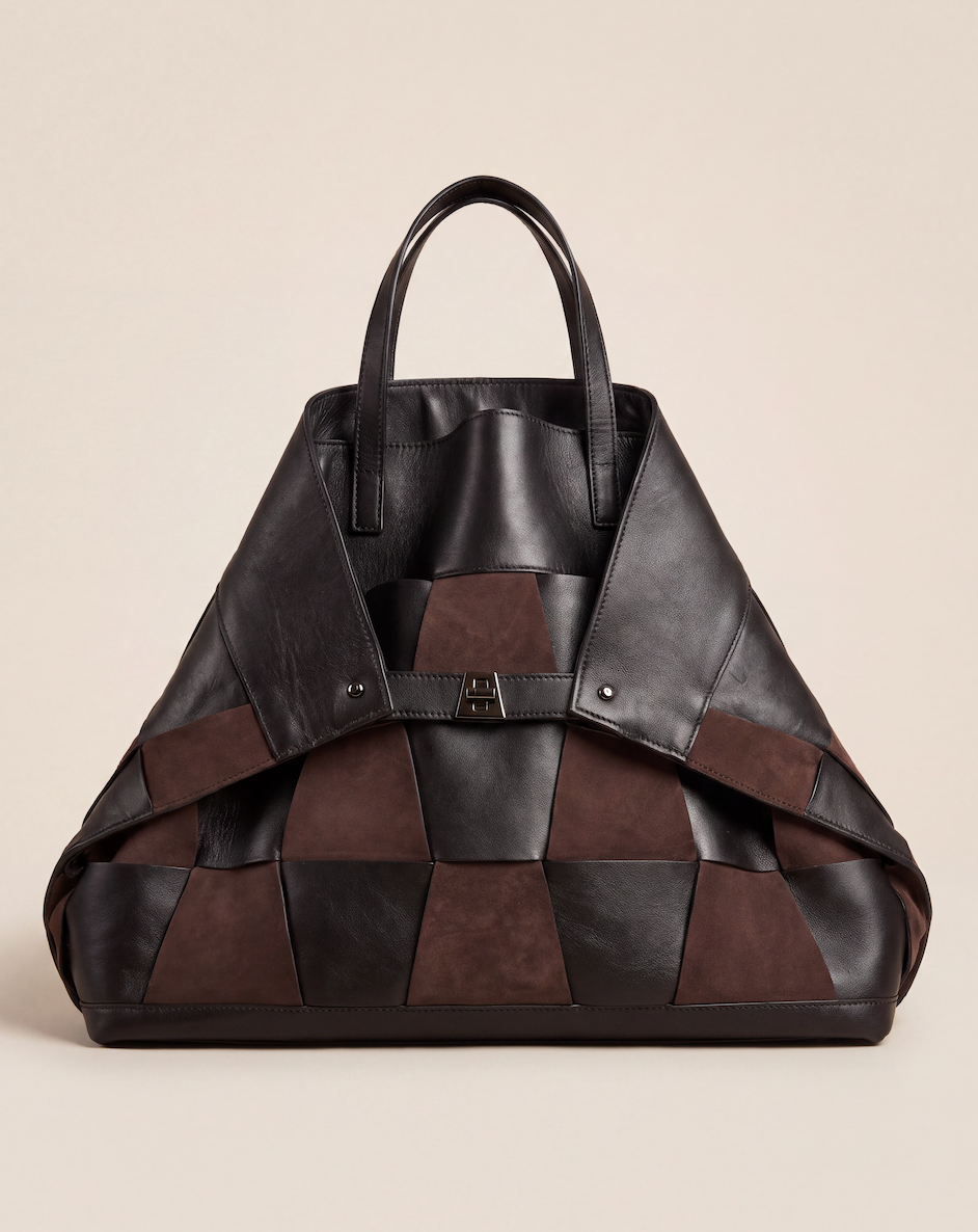 Sac Akris Ai Top Handle Tote tressé noir et brun