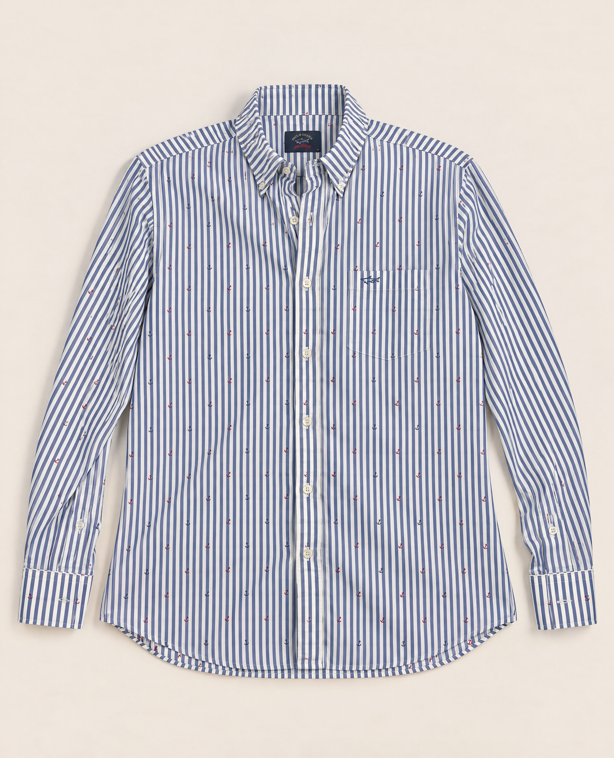 Chemise Paul & Shark Yachting rayée bleue à motif ancres – Taille 43-1