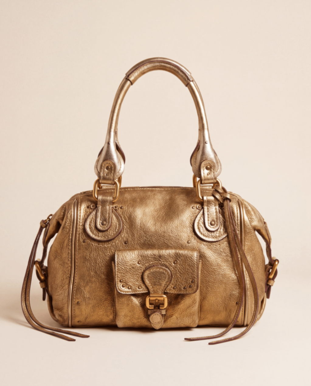 Chloé – Sac Paddington grand modèle en cuir doré bronze

