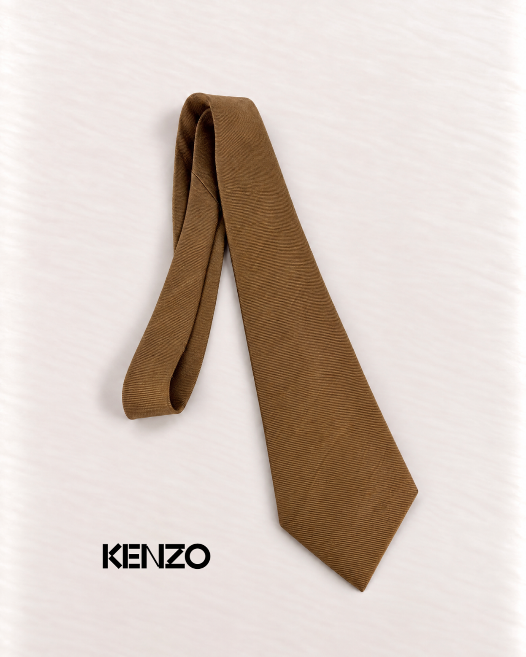 Cravate Kenzo en soie unie camel-1