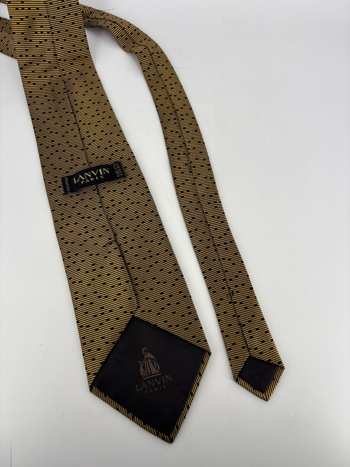 Cravate Lanvin Paris soie jacquard dorée et noire-4