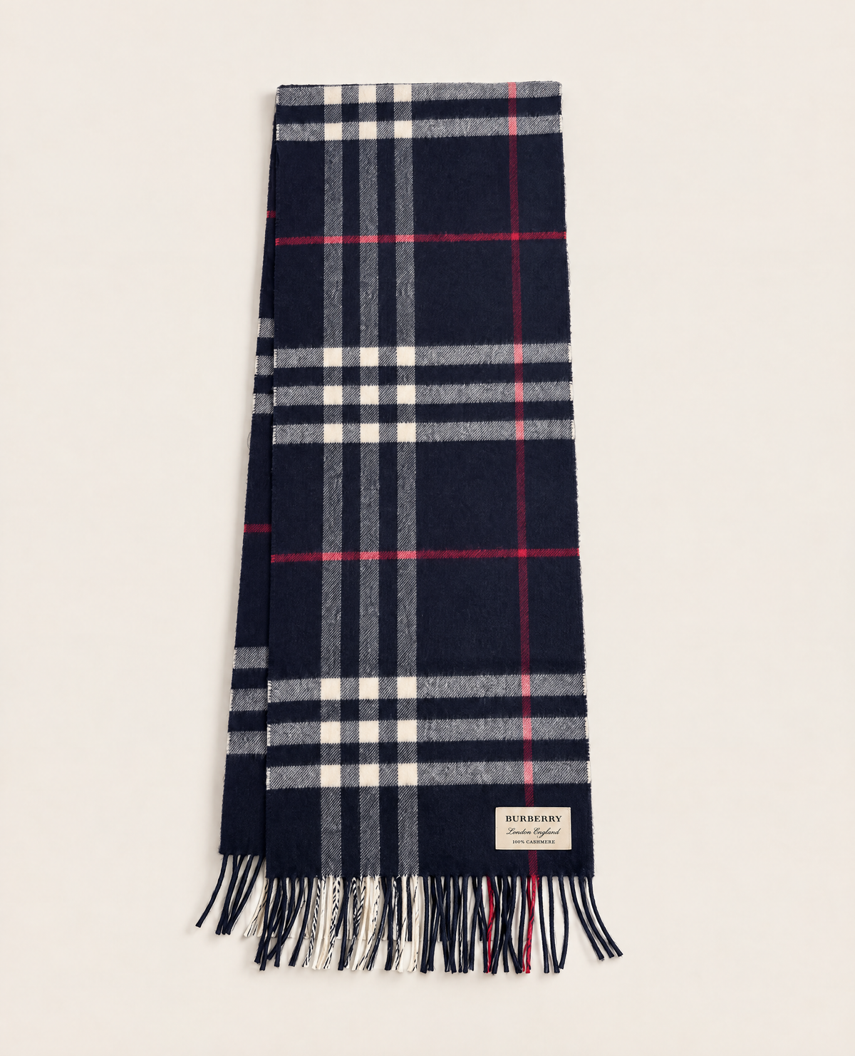 Écharpe Burberry 100 % cachemire check bleu marine – Made in Scotland