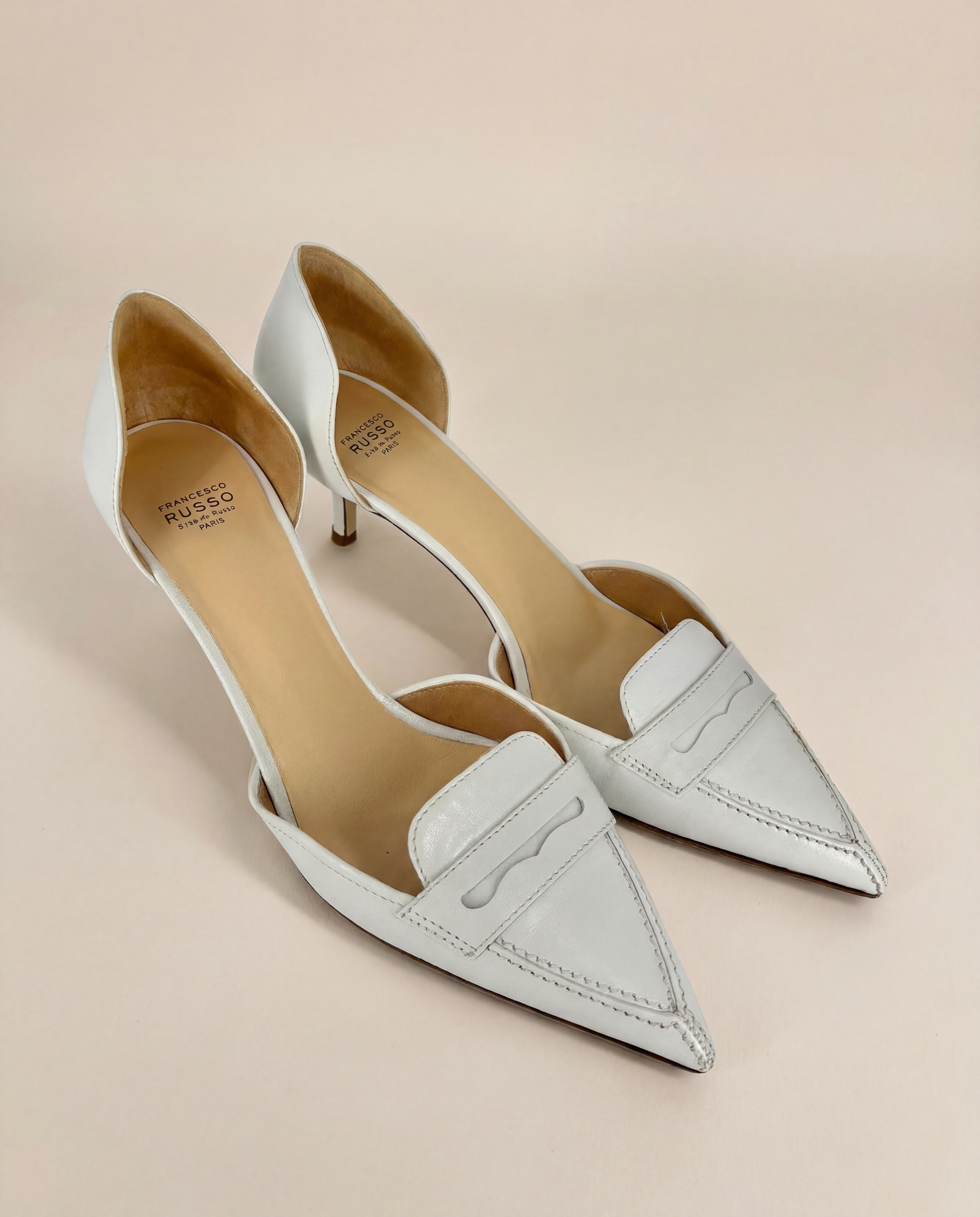 Escarpins Francesco Russo Dorsay cuir blanc – Taille 41,5
