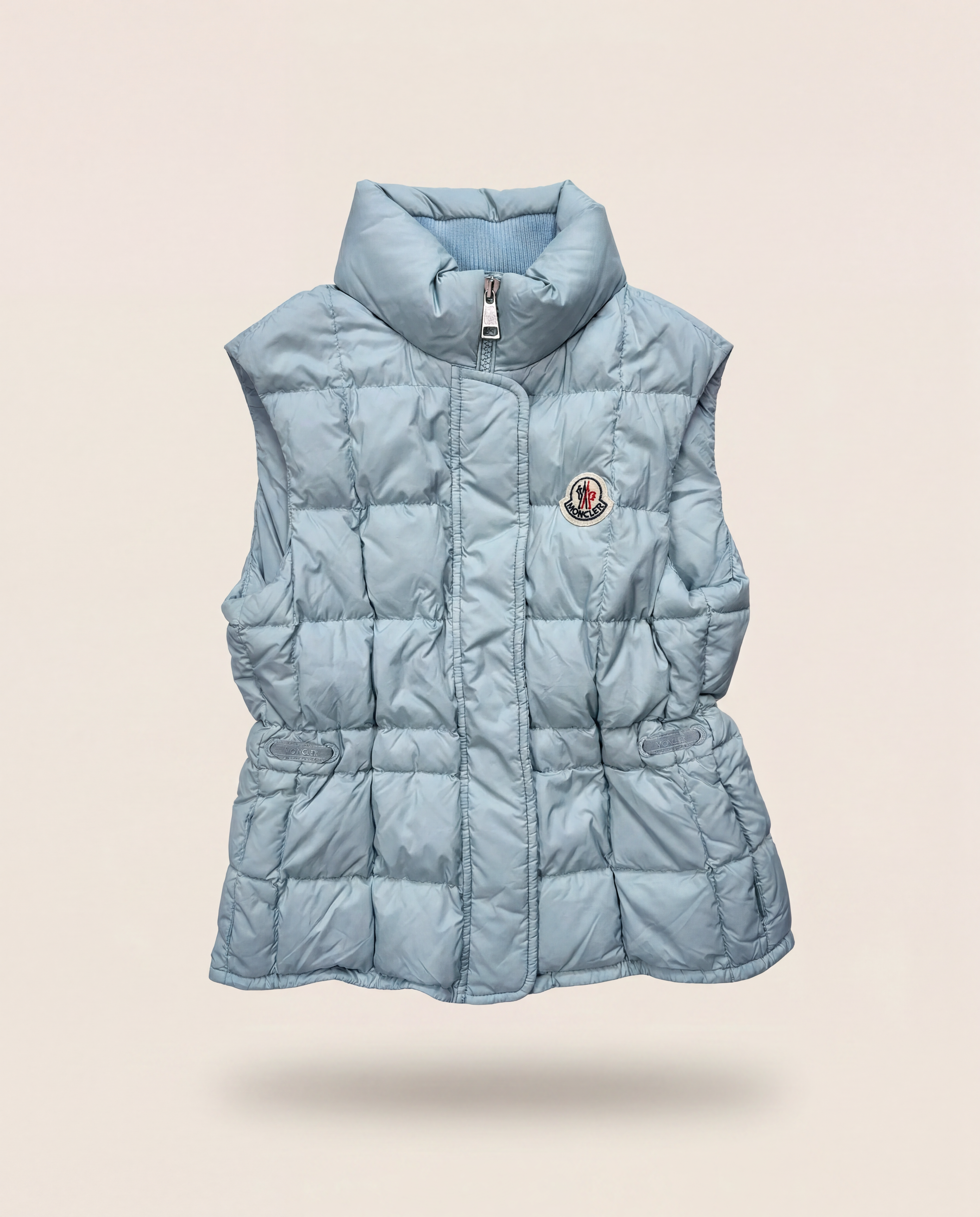 Doudoune sans manches Moncler bleu glacier patch logo – Taille 8 ans-1