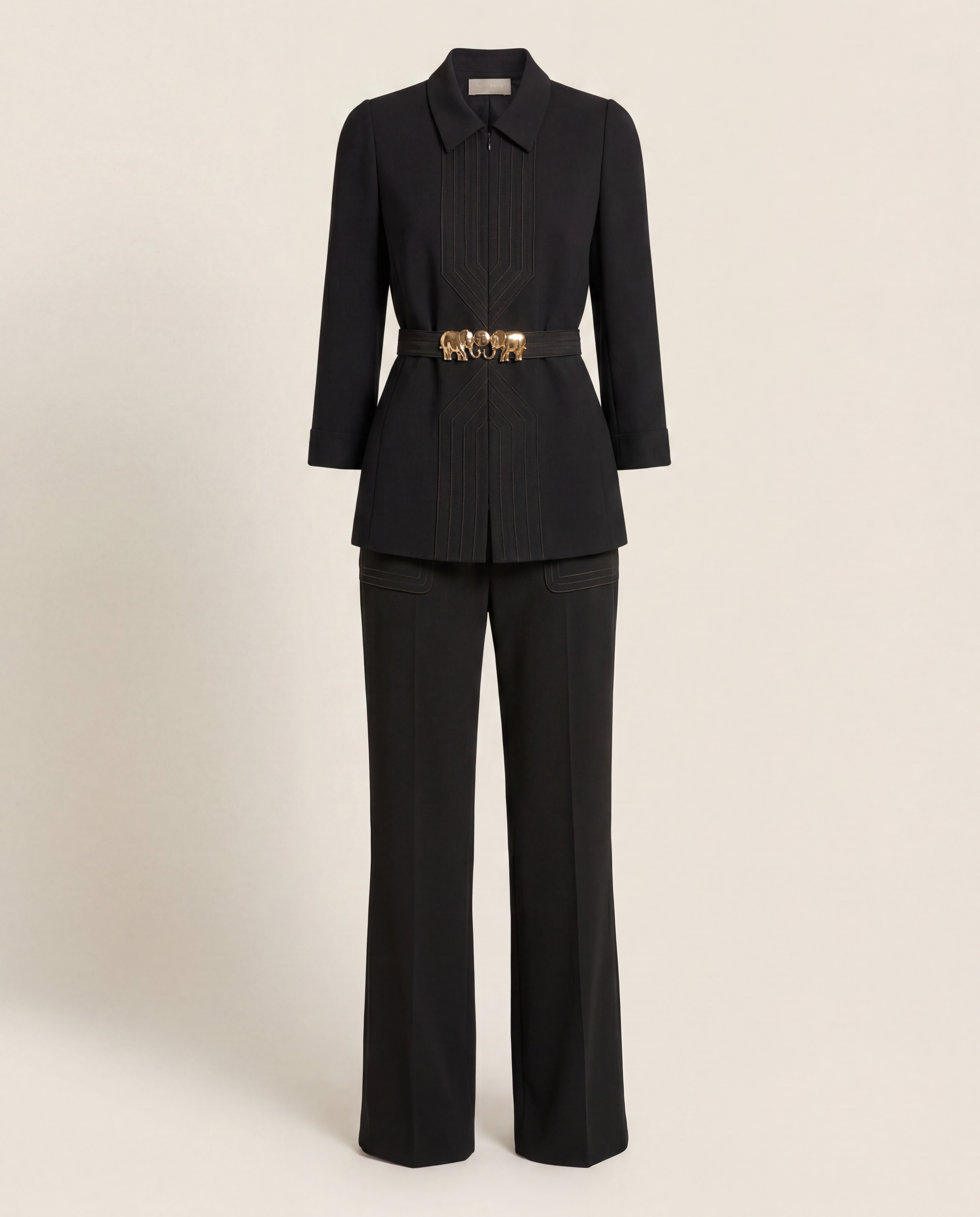 Ensemble veste boucle éléphants et pantalon jogging brodé kaki – Elie Saab – Taille 38