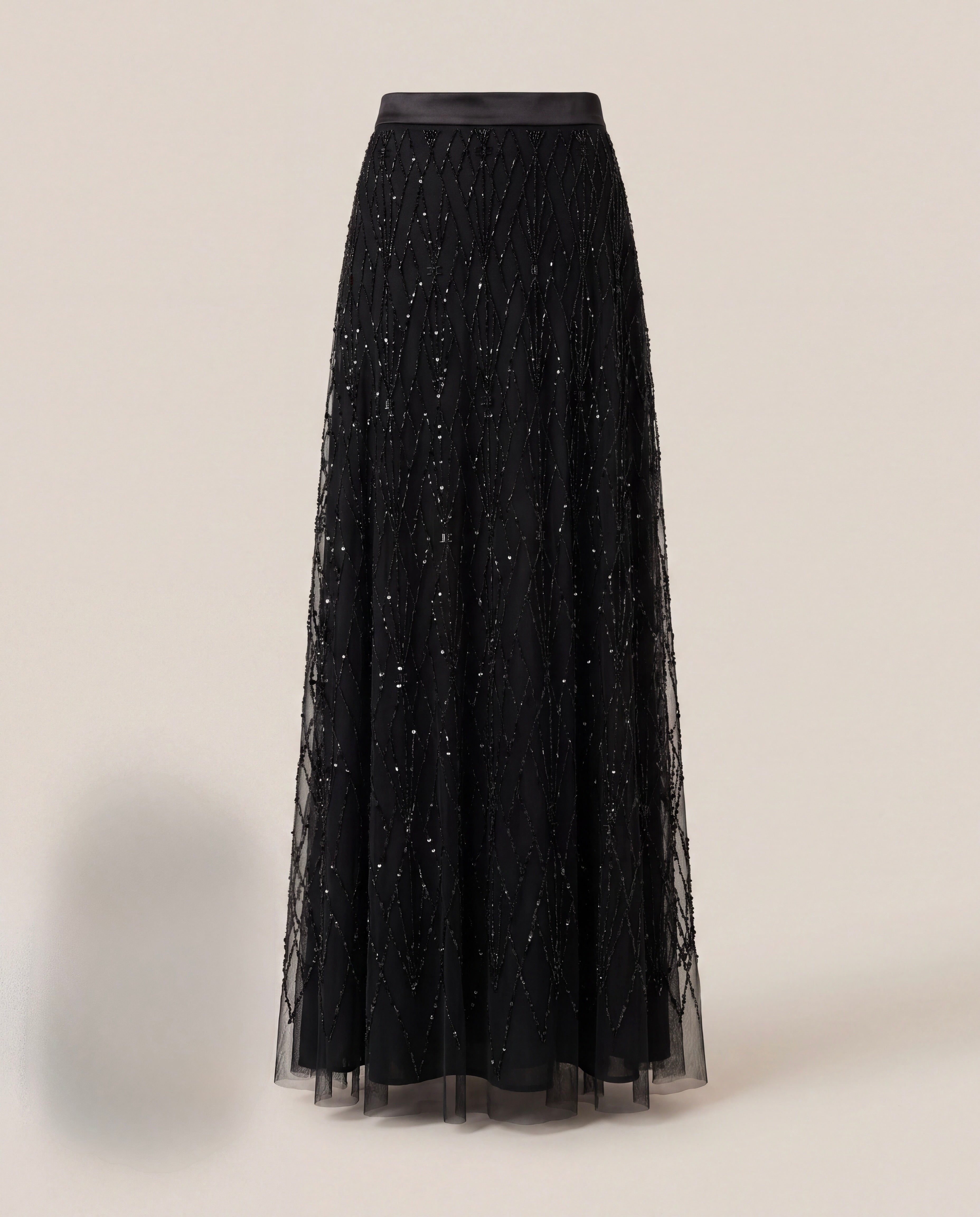 Jupe longue Elisabetta Franchi en tulle brodé noir à sequins – T.M