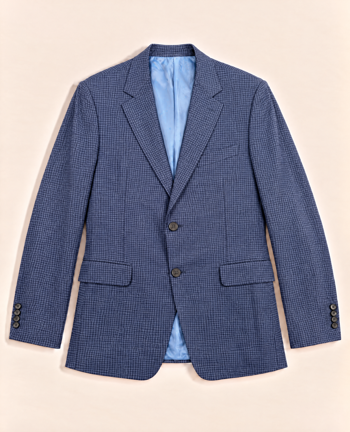 Blazer Smalto cachemire soie vichy bleu chiné – Taille 56-1