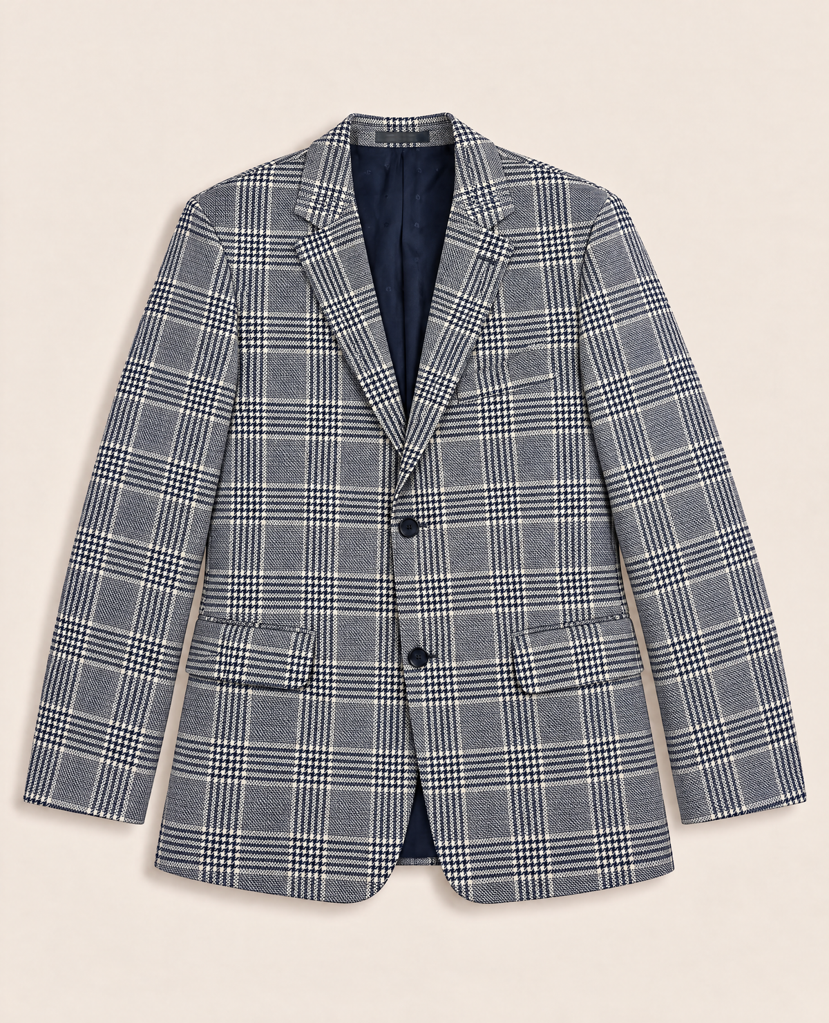 Blazer Francesco Smalto pied-de-poule bleu marine laine soie lin – Taille 56
