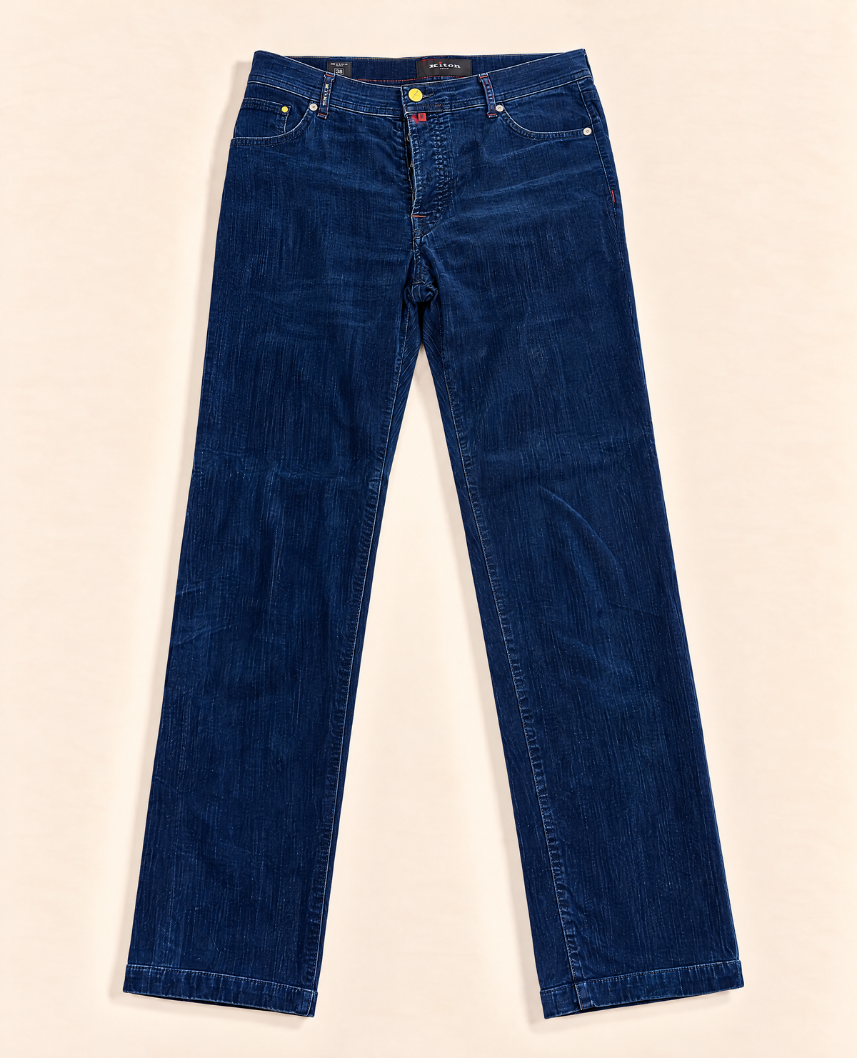 Pantalon cinq poches Kiton velours côtelé bleu indigo – Taille FR 48-1