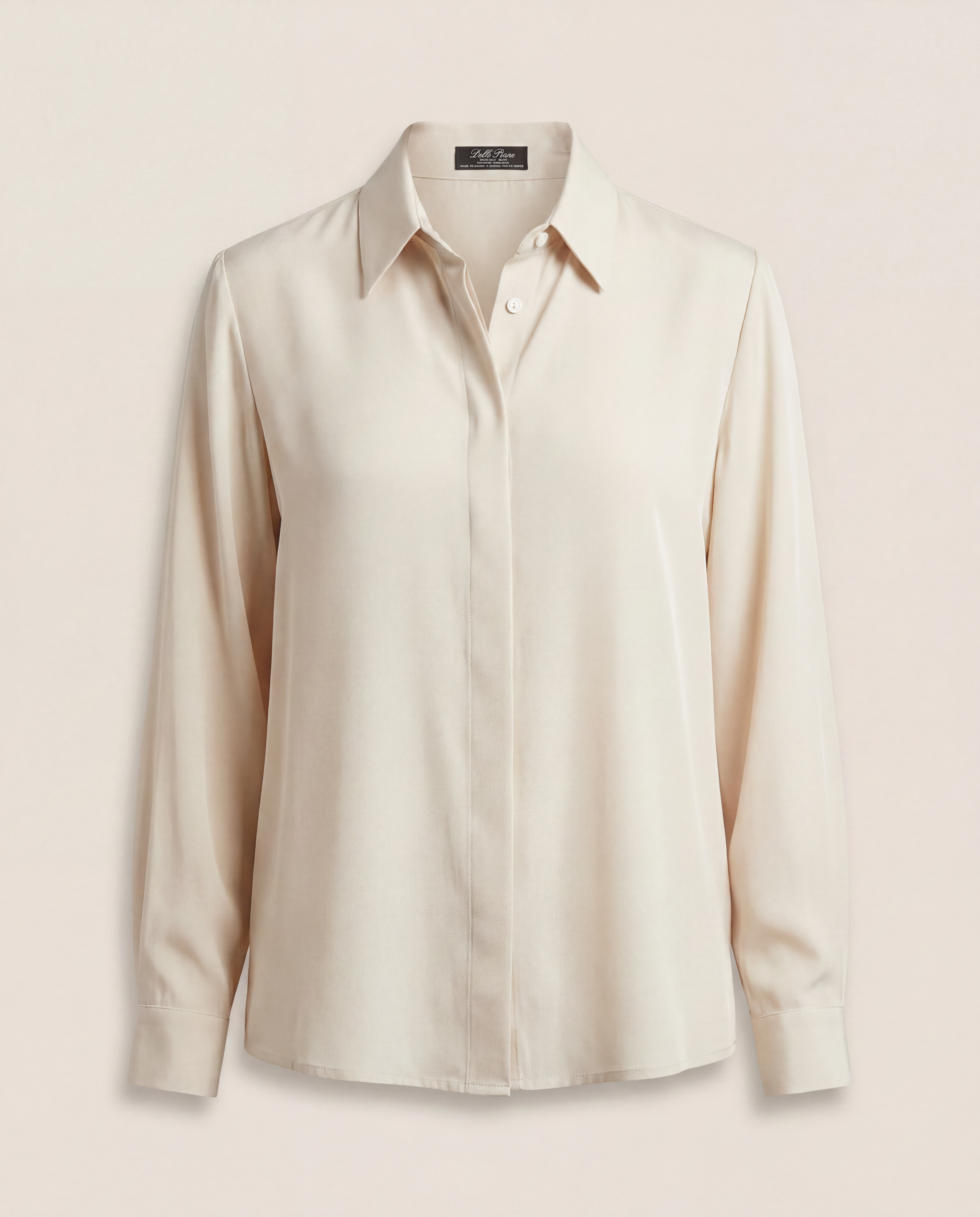 Chemise Delle Piane en soie beige poudré à patte dissimulée – T.40/L-1